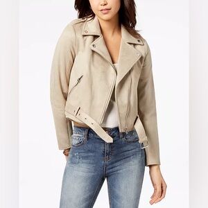 American Rag Cie NWT Women's Faux Suede Classic Cropped Moto Jacket in Fossil
